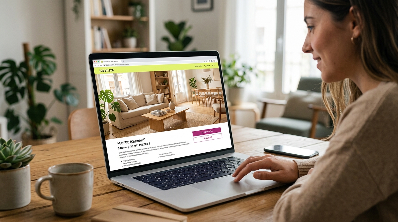 Anuncio inmobiliario en Idealista con foto de salón luminoso y bien optimizada