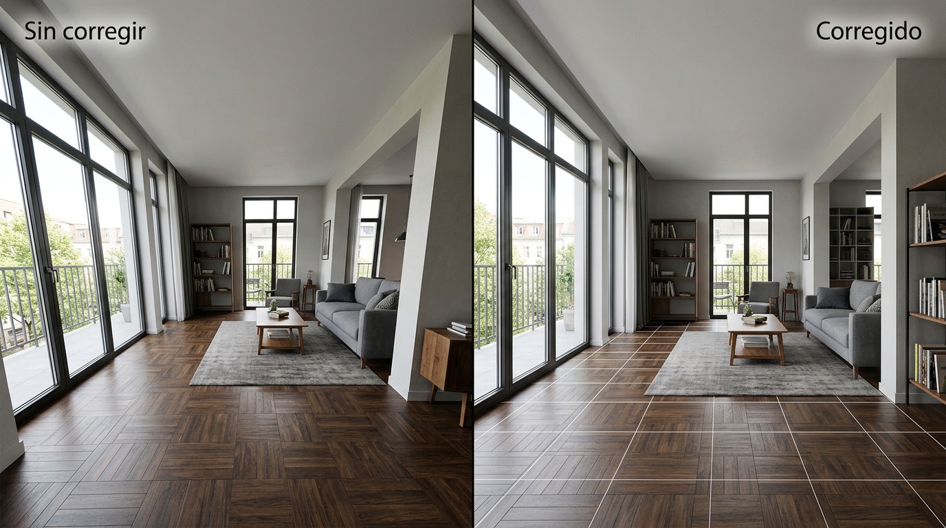 Corrección de líneas verticales en foto de vivienda para anuncio en Idealista